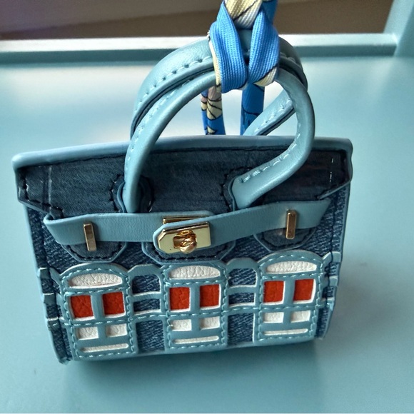 Tiny Blue Handbag Accessory With Mini Skinny Scarf - Picture 5 of 7